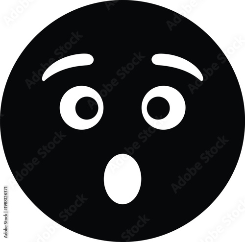 A hand drawn black and white emoji depicting surprise with wide eyes and an open mouth conveying shock or astonishment