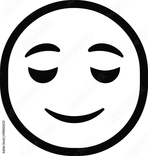 A simple black and white line drawing of a smiling face with closed eyes conveying contentment and peacefulness