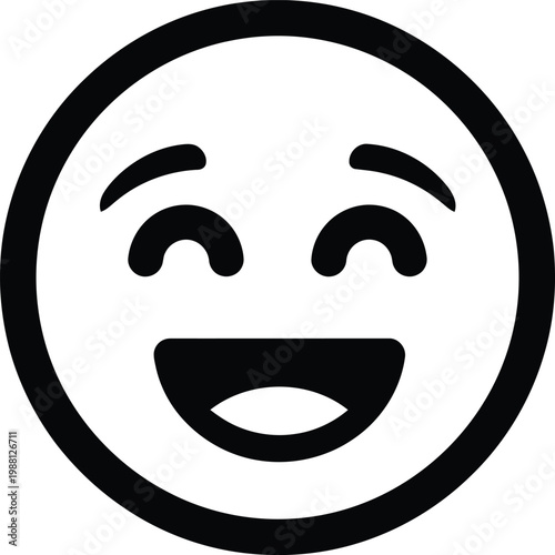 A simple black and white illustration of a smiling face emoji conveying happiness and positivity in a minimalist style