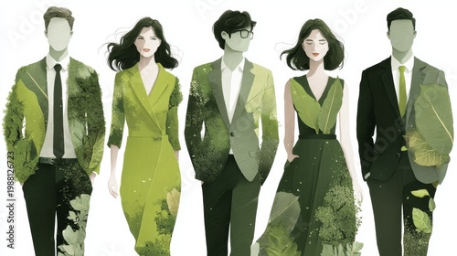 Wallpaper Mural Business team portrait merged with green foliage to represent sustainable corporate culture, eco leadership, teamwork and modern green fashion Torontodigital.ca