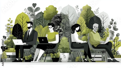 Wallpaper Mural Business people working in a green eco office surrounded by plants, collaborative workspace and sustainable design Torontodigital.ca