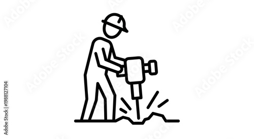 Man wearing hard hat operating jackhammer.