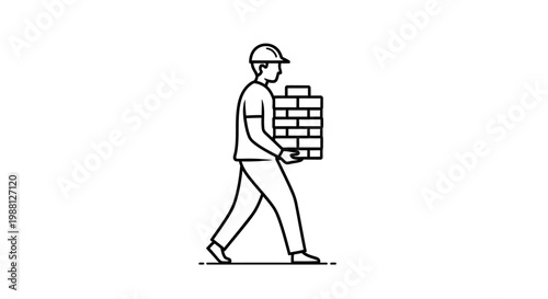 Man carrying a stack of bricks.
