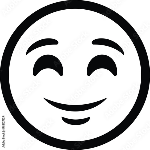 Simple black and white illustration of a smiling face with closed eyes conveying happiness and contentment