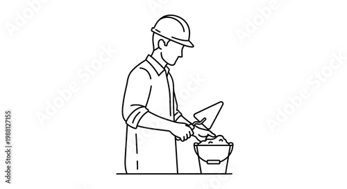 Man wearing hard hat and apron.