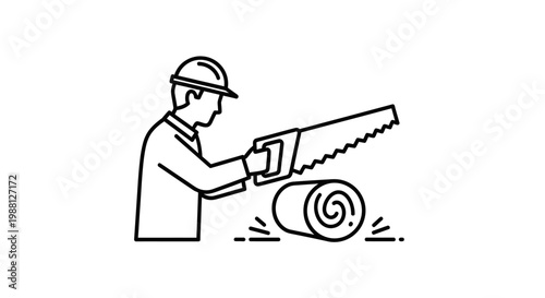 Man wearing hardhat using chainsaw.