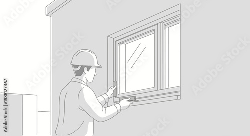 Man installing a window frame.