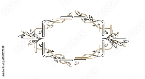 Elegant gold and black floral wreath frame isolated on transparent background