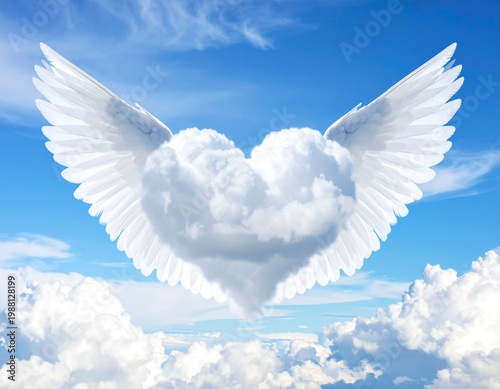 heart shaped cloud with angel wings