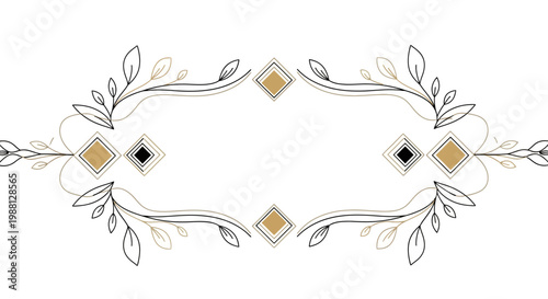 floral frame with diamond shapes isolated on transparent background