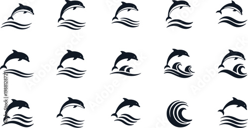 Dolphins jumping over waves in ocean water marine life playful acrobatic sea creatures.