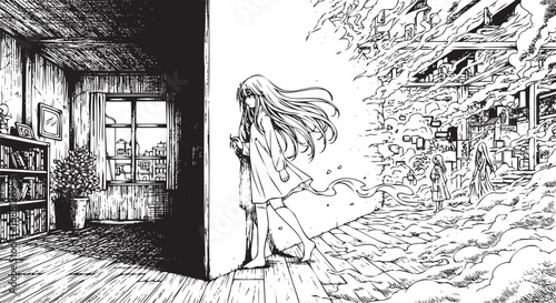 Girl Enters Post Apocalyptic World from Cozy Room