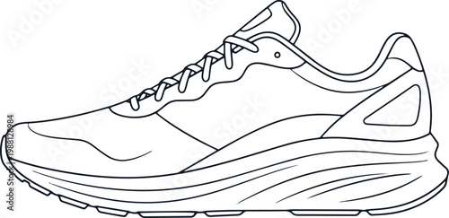 Running shoe outline isolated on checkered background sports footwear concept for active lifestyle and fitness.