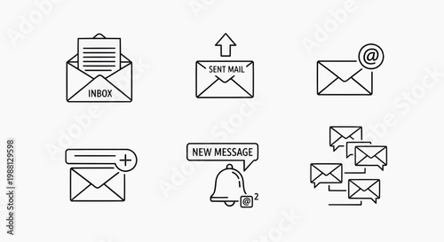 Email icons with envelopes and notifications on a computer screen display