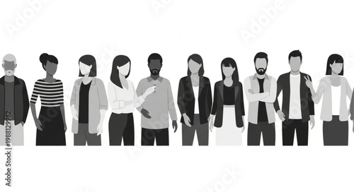 Diverse Group of People Standing Together in a Line.