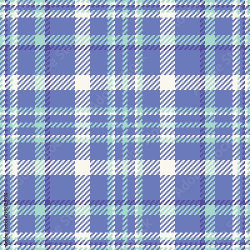 Bild auf Leinwand Vibrant blue and mint green tartan plaid pattern featuring a modern pixelated style