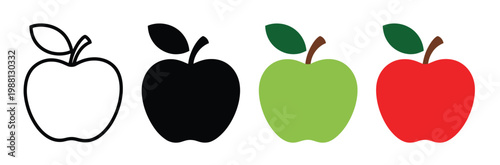 Φωτογραφία Apple icon set vector illustration green and red fruit symbols outline and silho