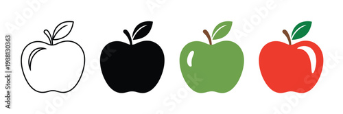 Fotografija Apple icon set vector illustration green and red fruit symbols outline and silho