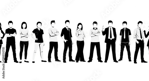 Diverse Group of People Standing Together in Silhouette.