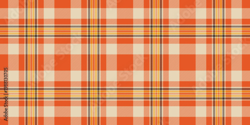 Dining plaid seamless texture, chequered pattern vector tartan. Decorative fabric check textile background in light and orange colors.