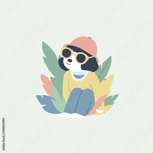 Cartoon Dog Wearing Sunglasses and Hat.