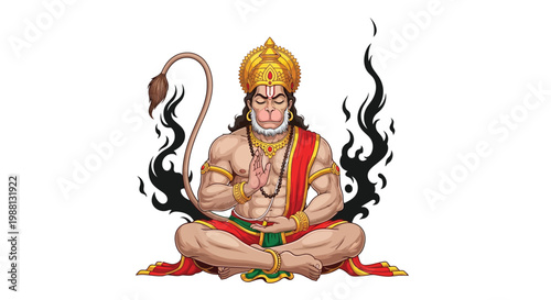 Hanuman the hindu monkey god in a meditative prayer posture
