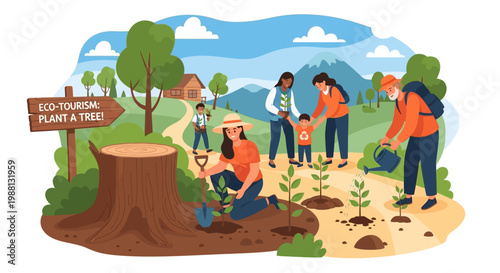 Volunteers planting trees in forest conservation area