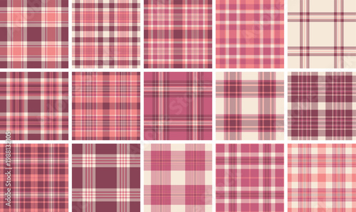 Plaid pack for casual fashion inspired by England and lumberjack style. Vector tartan patterns perfect for apparel, blankets, scarves, and digital designs.