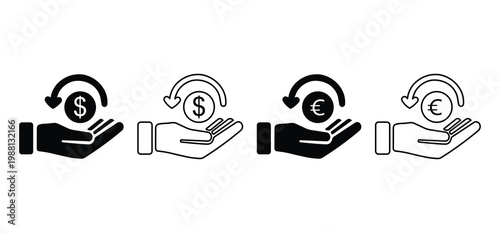 Money transfer and digital payment icon set - Online banking, fintech transaction vector pack.