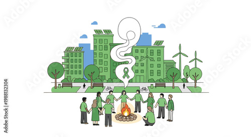 Group Of People Gathered Around A Campfire.