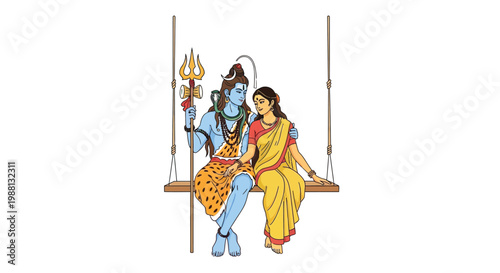 Shiva and parvati on a swing depicting divine love and companionship