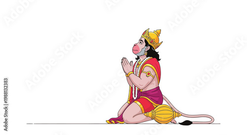 Hanuman in prayer a colorful depiction of the hindu monkey god