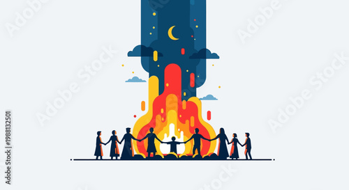 Group of people around rocket launch celebration.