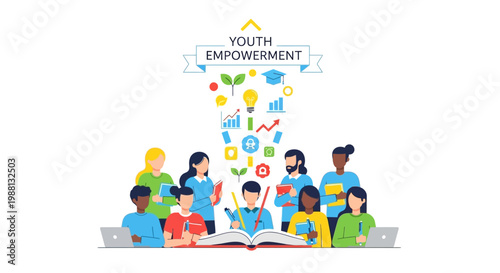 Young Diverse Students Teamwork Around Book For Empowerment.