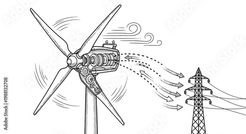 Wind turbine generating electricity transmission