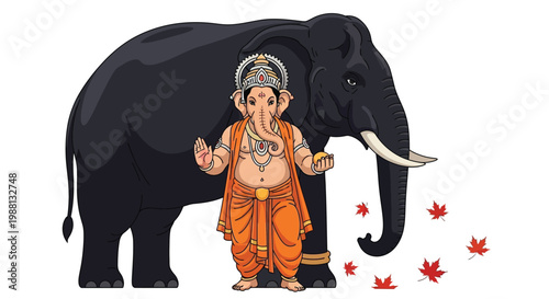 Lord ganesha the elephant headed god shown in a colorful illustration