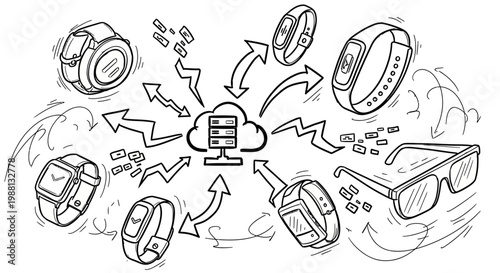 Wireless devices and data exchange illustration