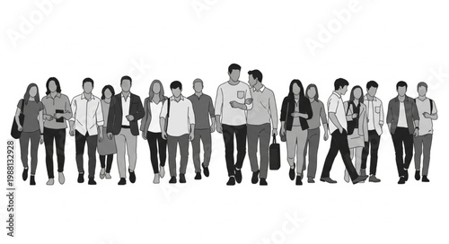 Diverse Group of People Walking Together in Silhouette.