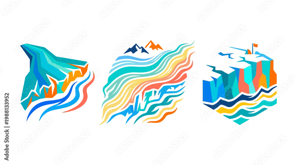 Fototapeta premium Abstract Mountains and Waterscapes in Vector Style
