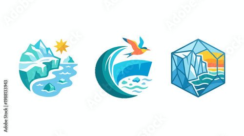 Arctic and Antarctic Logos with Nature Elements