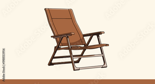 A brown canvas folding lounge chair with metal frame