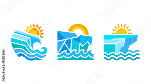 Abstract Environmental Icons Wave Glacier and Iceberg