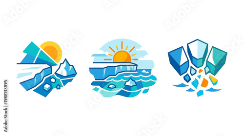 Set of Arctic  Antarctic Landscape Logos