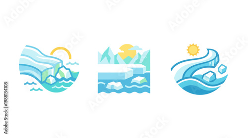 Arctic and Antarctic Landscape Icon Set