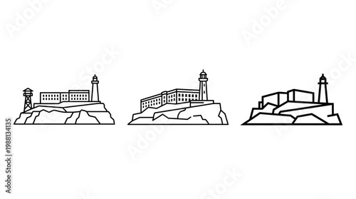 Minimalist Black and White Alcatraz Island Outline Set