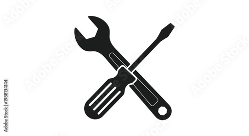 Crossed wrench and screwdriver icon, representing repair, maintenance, and tools for construction and mechanical work