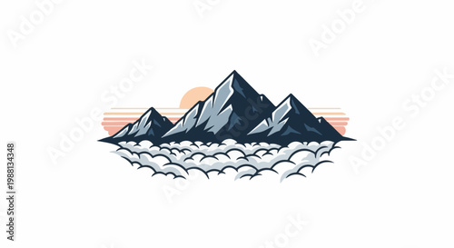 Majestic mountain peaks rise above a sea of clouds at sunrise