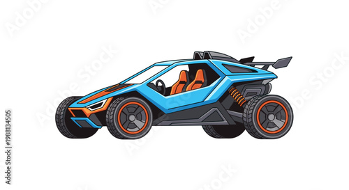 blue and orange futuristic sports car on white background