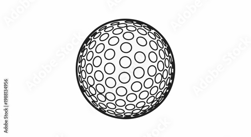 Stylized golf ball with dimples, rendered in black and white outline