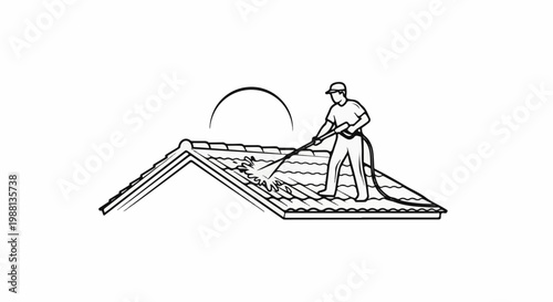 Person cleaning roof with pressure washer, sunny weather implied